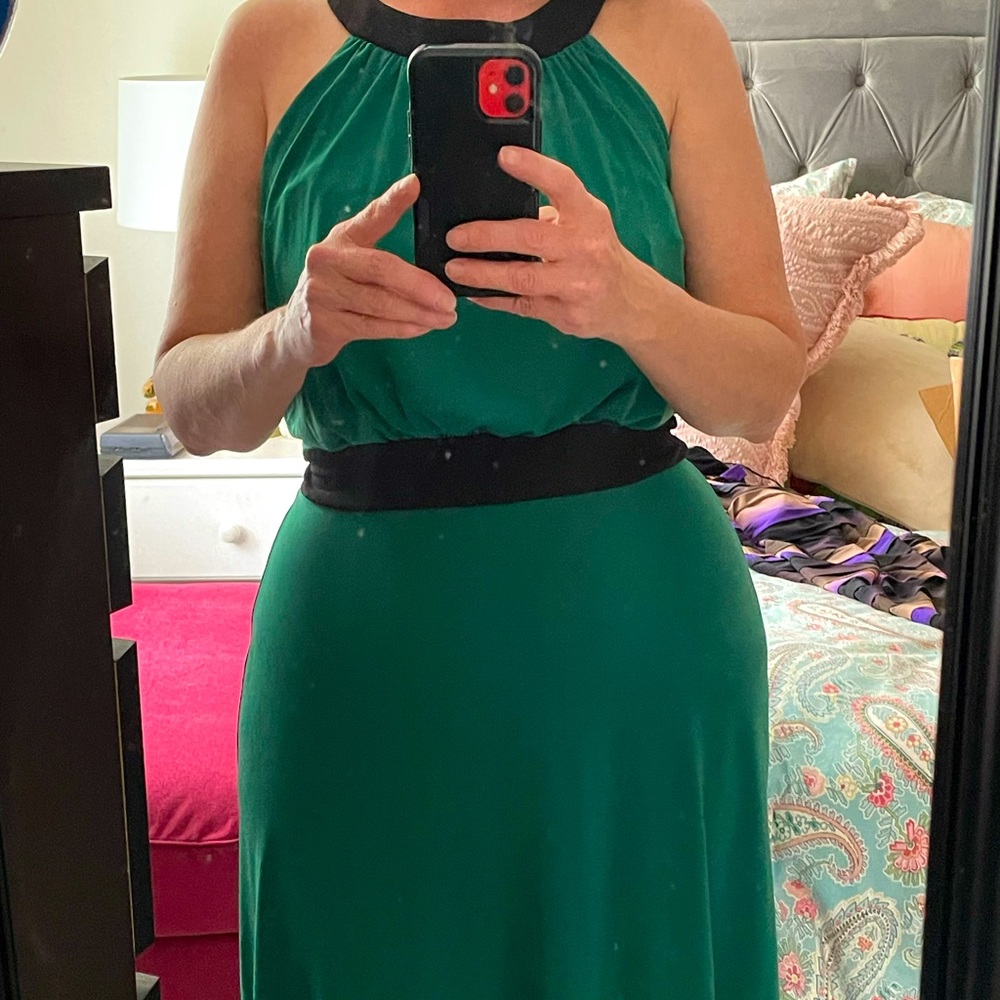 Size 12 London Times Green Cocktail dress, black trim